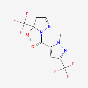 molecular formula C10H8F6N4O2 B10933921 [5-hydroxy-5-(trifluoromethyl)-4,5-dihydro-1H-pyrazol-1-yl][1-methyl-3-(trifluoromethyl)-1H-pyrazol-5-yl]methanone 