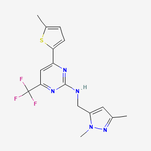 molecular formula C16H16F3N5S B10933923 N-[(1,3-dimethyl-1H-pyrazol-5-yl)methyl]-4-(5-methylthiophen-2-yl)-6-(trifluoromethyl)pyrimidin-2-amine 