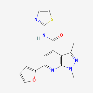 molecular formula C16H13N5O2S B10934005 6-(furan-2-yl)-1,3-dimethyl-N-(1,3-thiazol-2-yl)-1H-pyrazolo[3,4-b]pyridine-4-carboxamide 