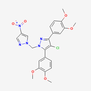 molecular formula C23H22ClN5O6 B10934017 4-chloro-3,5-bis(3,4-dimethoxyphenyl)-1-[(4-nitro-1H-pyrazol-1-yl)methyl]-1H-pyrazole 