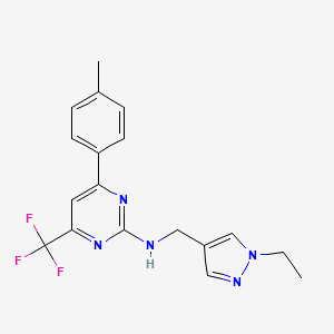 molecular formula C18H18F3N5 B10934026 N-[(1-ethyl-1H-pyrazol-4-yl)methyl]-4-(4-methylphenyl)-6-(trifluoromethyl)pyrimidin-2-amine 