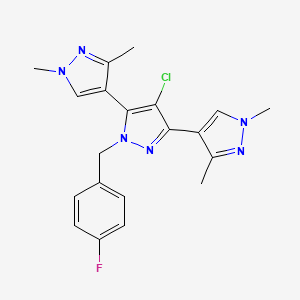 molecular formula C20H20ClFN6 B10934049 4-chloro-3,5-bis(1,3-dimethylpyrazol-4-yl)-1-[(4-fluorophenyl)methyl]pyrazole 