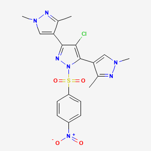 molecular formula C19H18ClN7O4S B10934061 4-chloro-3,5-bis(1,3-dimethylpyrazol-4-yl)-1-(4-nitrophenyl)sulfonylpyrazole 