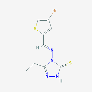 molecular formula C9H9BrN4S2 B10934098 4-{[(E)-(4-bromothiophen-2-yl)methylidene]amino}-5-ethyl-4H-1,2,4-triazole-3-thiol 