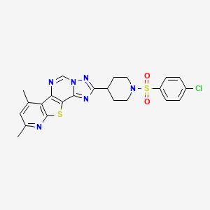 molecular formula C23H21ClN6O2S2 B10934125 4-[1-(4-chlorophenyl)sulfonylpiperidin-4-yl]-11,13-dimethyl-16-thia-3,5,6,8,14-pentazatetracyclo[7.7.0.02,6.010,15]hexadeca-1(9),2,4,7,10(15),11,13-heptaene 