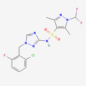 molecular formula C15H14ClF3N6O2S B10934135 N-[1-(2-chloro-6-fluorobenzyl)-1H-1,2,4-triazol-3-yl]-1-(difluoromethyl)-3,5-dimethyl-1H-pyrazole-4-sulfonamide 