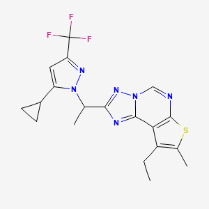 molecular formula C19H19F3N6S B10934153 2-{1-[5-cyclopropyl-3-(trifluoromethyl)-1H-pyrazol-1-yl]ethyl}-9-ethyl-8-methylthieno[3,2-e][1,2,4]triazolo[1,5-c]pyrimidine 