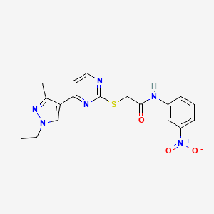 molecular formula C18H18N6O3S B10934187 2-{[4-(1-ethyl-3-methyl-1H-pyrazol-4-yl)pyrimidin-2-yl]sulfanyl}-N-(3-nitrophenyl)acetamide 