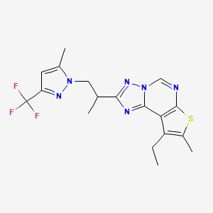 molecular formula C18H19F3N6S B10934188 9-Ethyl-8-methyl-2-{1-methyl-2-[5-methyl-3-(trifluoromethyl)-1H-pyrazol-1-YL]ethyl}thieno[3,2-E][1,2,4]triazolo[1,5-C]pyrimidine 