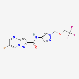 molecular formula C13H10BrF3N6O2 B10934200 6-bromo-N-{1-[(2,2,2-trifluoroethoxy)methyl]-1H-pyrazol-4-yl}pyrazolo[1,5-a]pyrimidine-2-carboxamide 