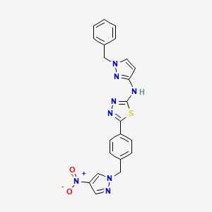 molecular formula C22H18N8O2S B10934243 N-(1-benzyl-1H-pyrazol-3-yl)-5-{4-[(4-nitro-1H-pyrazol-1-yl)methyl]phenyl}-1,3,4-thiadiazol-2-amine 