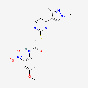 molecular formula C19H20N6O4S B10934267 2-{[4-(1-ethyl-3-methyl-1H-pyrazol-4-yl)pyrimidin-2-yl]sulfanyl}-N-(4-methoxy-2-nitrophenyl)acetamide 