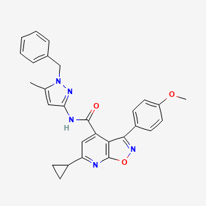 molecular formula C28H25N5O3 B10934305 N-(1-benzyl-5-methyl-1H-pyrazol-3-yl)-6-cyclopropyl-3-(4-methoxyphenyl)[1,2]oxazolo[5,4-b]pyridine-4-carboxamide 