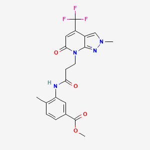 molecular formula C20H19F3N4O4 B10934369 methyl 4-methyl-3-({3-[2-methyl-6-oxo-4-(trifluoromethyl)-2,6-dihydro-7H-pyrazolo[3,4-b]pyridin-7-yl]propanoyl}amino)benzoate 