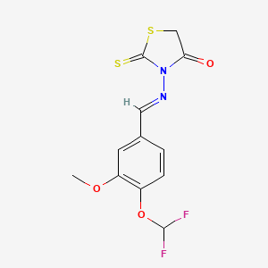 molecular formula C12H10F2N2O3S2 B10934380 3-({(E)-[4-(difluoromethoxy)-3-methoxyphenyl]methylidene}amino)-2-thioxo-1,3-thiazolidin-4-one 