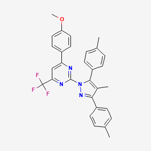 molecular formula C30H25F3N4O B10934386 4-(4-methoxyphenyl)-2-[4-methyl-3,5-bis(4-methylphenyl)-1H-pyrazol-1-yl]-6-(trifluoromethyl)pyrimidine 