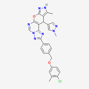 molecular formula C28H23ClN8O2 B10934393 4-[4-[(4-chloro-3-methylphenoxy)methyl]phenyl]-14-methyl-16-(1-methylpyrazol-4-yl)-10-oxa-3,5,6,8,12,13-hexazatetracyclo[7.7.0.02,6.011,15]hexadeca-1(9),2,4,7,11,14-hexaene 