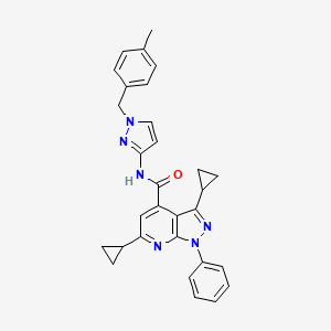 molecular formula C30H28N6O B10934409 3,6-dicyclopropyl-N-[1-(4-methylbenzyl)-1H-pyrazol-3-yl]-1-phenyl-1H-pyrazolo[3,4-b]pyridine-4-carboxamide 