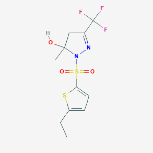 molecular formula C11H13F3N2O3S2 B10934411 1-[(5-ethylthiophen-2-yl)sulfonyl]-5-methyl-3-(trifluoromethyl)-4,5-dihydro-1H-pyrazol-5-ol 