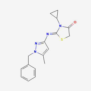 (2Z)-2-[(1-benzyl-5-methyl-1H-pyrazol-3-yl)imino]-3-cyclopropyl-1,3-thiazolidin-4-one