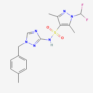 molecular formula C16H18F2N6O2S B10934416 1-(difluoromethyl)-3,5-dimethyl-N-[1-(4-methylbenzyl)-1H-1,2,4-triazol-3-yl]-1H-pyrazole-4-sulfonamide 