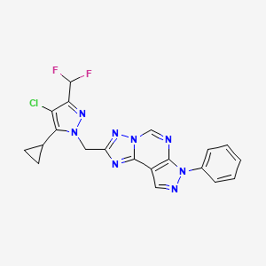 molecular formula C20H15ClF2N8 B10934446 2-{[4-chloro-5-cyclopropyl-3-(difluoromethyl)-1H-pyrazol-1-yl]methyl}-7-phenyl-7H-pyrazolo[4,3-e][1,2,4]triazolo[1,5-c]pyrimidine 