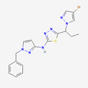 molecular formula C18H18BrN7S B10934468 N-(1-benzyl-1H-pyrazol-3-yl)-5-[1-(4-bromo-1H-pyrazol-1-yl)propyl]-1,3,4-thiadiazol-2-amine 