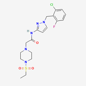 molecular formula C18H23ClFN5O3S B10934486 N-[1-(2-chloro-6-fluorobenzyl)-1H-pyrazol-3-yl]-2-[4-(ethylsulfonyl)piperazin-1-yl]acetamide 