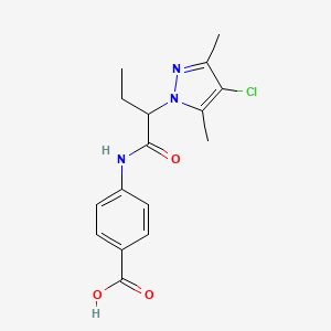 molecular formula C16H18ClN3O3 B10934508 4-{[2-(4-chloro-3,5-dimethyl-1H-pyrazol-1-yl)butanoyl]amino}benzoic acid 