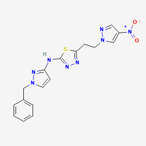 molecular formula C17H16N8O2S B10934516 N-(1-benzyl-1H-pyrazol-3-yl)-5-[2-(4-nitro-1H-pyrazol-1-yl)ethyl]-1,3,4-thiadiazol-2-amine 