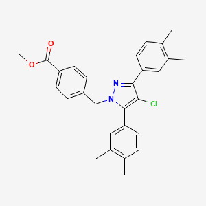 molecular formula C28H27ClN2O2 B10934549 methyl 4-{[4-chloro-3,5-bis(3,4-dimethylphenyl)-1H-pyrazol-1-yl]methyl}benzoate 