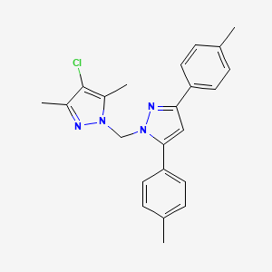 molecular formula C23H23ClN4 B10934560 1-{[3,5-bis(4-methylphenyl)-1H-pyrazol-1-yl]methyl}-4-chloro-3,5-dimethyl-1H-pyrazole 