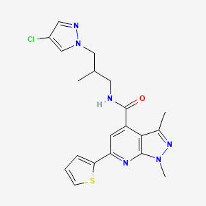 molecular formula C20H21ClN6OS B10934583 N-[3-(4-chloro-1H-pyrazol-1-yl)-2-methylpropyl]-1,3-dimethyl-6-(thiophen-2-yl)-1H-pyrazolo[3,4-b]pyridine-4-carboxamide 