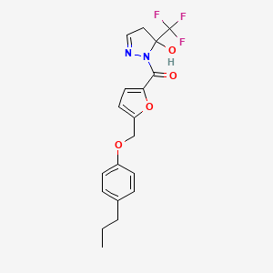 molecular formula C19H19F3N2O4 B10934608 [5-hydroxy-5-(trifluoromethyl)-4,5-dihydro-1H-pyrazol-1-yl]{5-[(4-propylphenoxy)methyl]furan-2-yl}methanone 