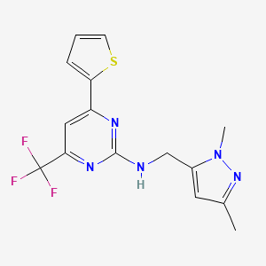 molecular formula C15H14F3N5S B10934609 N-[(1,3-dimethyl-1H-pyrazol-5-yl)methyl]-4-(thiophen-2-yl)-6-(trifluoromethyl)pyrimidin-2-amine 