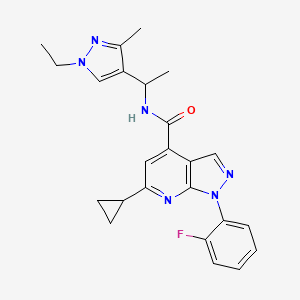 molecular formula C24H25FN6O B10934612 6-cyclopropyl-N-[1-(1-ethyl-3-methyl-1H-pyrazol-4-yl)ethyl]-1-(2-fluorophenyl)-1H-pyrazolo[3,4-b]pyridine-4-carboxamide 