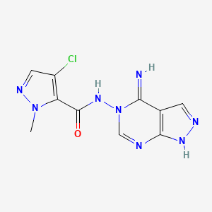 molecular formula C10H9ClN8O B10934645 4-chloro-N-(4-imino-1,4-dihydro-5H-pyrazolo[3,4-d]pyrimidin-5-yl)-1-methyl-1H-pyrazole-5-carboxamide 