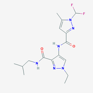 molecular formula C16H22F2N6O2 B10934682 4-({[1-(difluoromethyl)-5-methyl-1H-pyrazol-3-yl]carbonyl}amino)-1-ethyl-N-(2-methylpropyl)-1H-pyrazole-3-carboxamide 