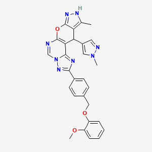 molecular formula C28H24N8O3 B10934693 4-[4-[(2-methoxyphenoxy)methyl]phenyl]-14-methyl-16-(1-methylpyrazol-4-yl)-10-oxa-3,5,6,8,12,13-hexazatetracyclo[7.7.0.02,6.011,15]hexadeca-1(9),2,4,7,11,14-hexaene 