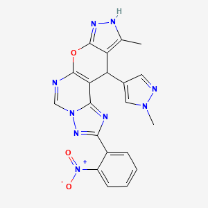 14-methyl-16-(1-methylpyrazol-4-yl)-4-(2-nitrophenyl)-10-oxa-3,5,6,8,12,13-hexazatetracyclo[7.7.0.02,6.011,15]hexadeca-1(9),2,4,7,11,14-hexaene