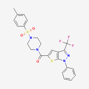 molecular formula C24H21F3N4O3S2 B10934746 {4-[(4-methylphenyl)sulfonyl]piperazin-1-yl}[1-phenyl-3-(trifluoromethyl)-1H-thieno[2,3-c]pyrazol-5-yl]methanone 