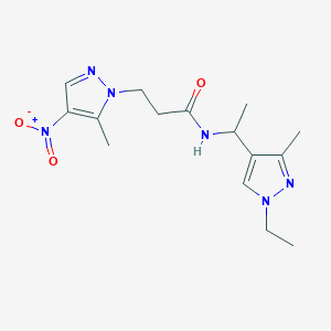 molecular formula C15H22N6O3 B10934770 N-[1-(1-ethyl-3-methyl-1H-pyrazol-4-yl)ethyl]-3-(5-methyl-4-nitro-1H-pyrazol-1-yl)propanamide 