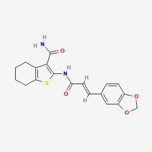 molecular formula C19H18N2O4S B10934796 2-{[(2E)-3-(1,3-benzodioxol-5-yl)prop-2-enoyl]amino}-4,5,6,7-tetrahydro-1-benzothiophene-3-carboxamide 