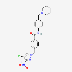 4-[(4-chloro-3-nitro-1H-pyrazol-1-yl)methyl]-N-[4-(piperidin-1-ylmethyl)phenyl]benzamide