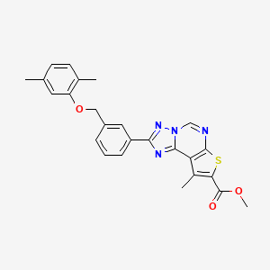 molecular formula C25H22N4O3S B10934841 Methyl 2-{3-[(2,5-dimethylphenoxy)methyl]phenyl}-9-methylthieno[3,2-e][1,2,4]triazolo[1,5-c]pyrimidine-8-carboxylate 