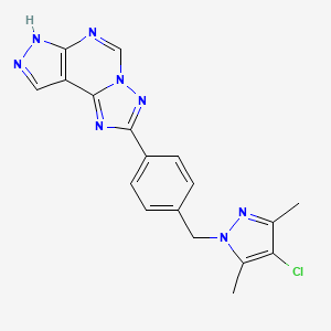 molecular formula C18H15ClN8 B10934847 2-{4-[(4-chloro-3,5-dimethyl-1H-pyrazol-1-yl)methyl]phenyl}-7H-pyrazolo[4,3-e][1,2,4]triazolo[1,5-c]pyrimidine 