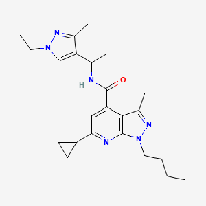 molecular formula C23H32N6O B10934933 1-butyl-6-cyclopropyl-N-[1-(1-ethyl-3-methyl-1H-pyrazol-4-yl)ethyl]-3-methyl-1H-pyrazolo[3,4-b]pyridine-4-carboxamide 