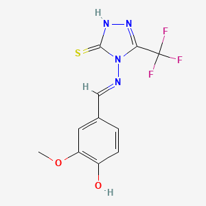 2-methoxy-4-[(E)-{[3-sulfanyl-5-(trifluoromethyl)-4H-1,2,4-triazol-4-yl]imino}methyl]phenol