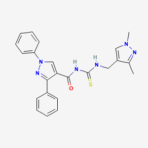 molecular formula C23H22N6OS B10934995 N-{[(1,3-dimethyl-1H-pyrazol-4-yl)methyl]carbamothioyl}-1,3-diphenyl-1H-pyrazole-4-carboxamide 