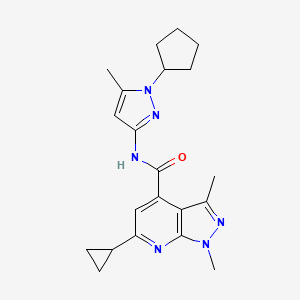 molecular formula C21H26N6O B10935169 N-(1-cyclopentyl-5-methyl-1H-pyrazol-3-yl)-6-cyclopropyl-1,3-dimethyl-1H-pyrazolo[3,4-b]pyridine-4-carboxamide 